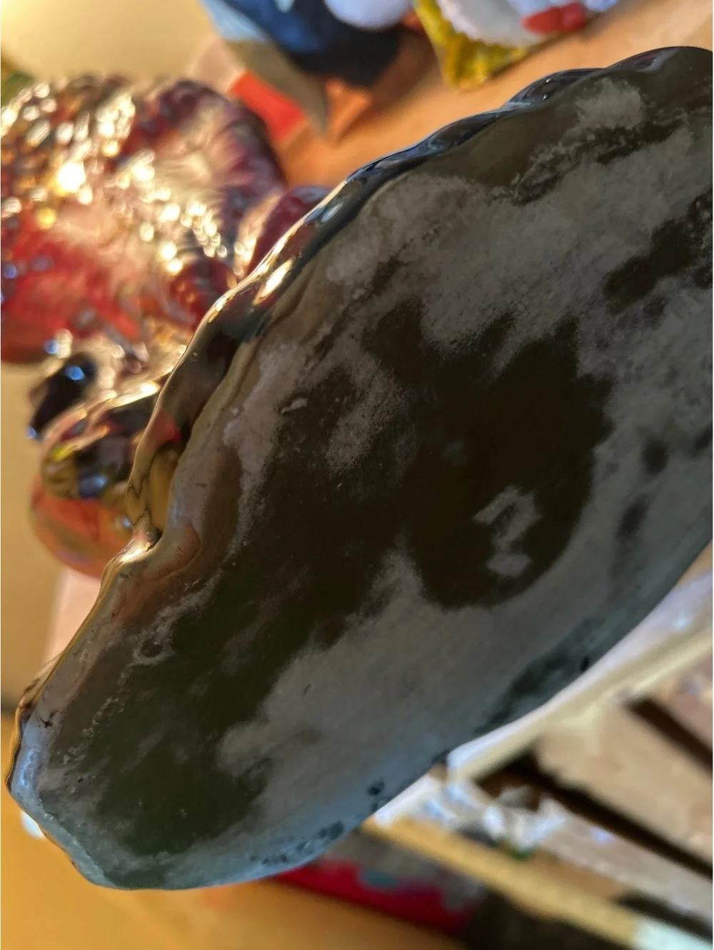 Vintage Red Ceramic Peacock Vase Figurine